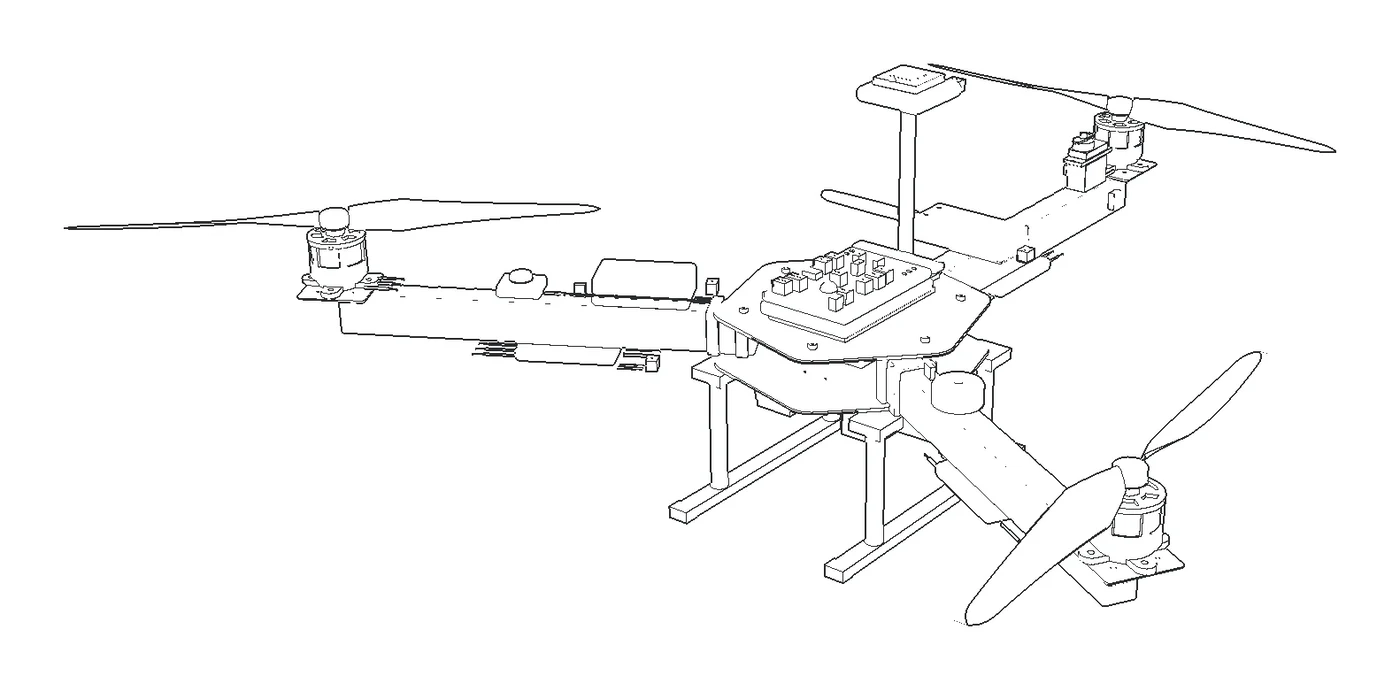 Line drawing of the Y tricopter, fully built