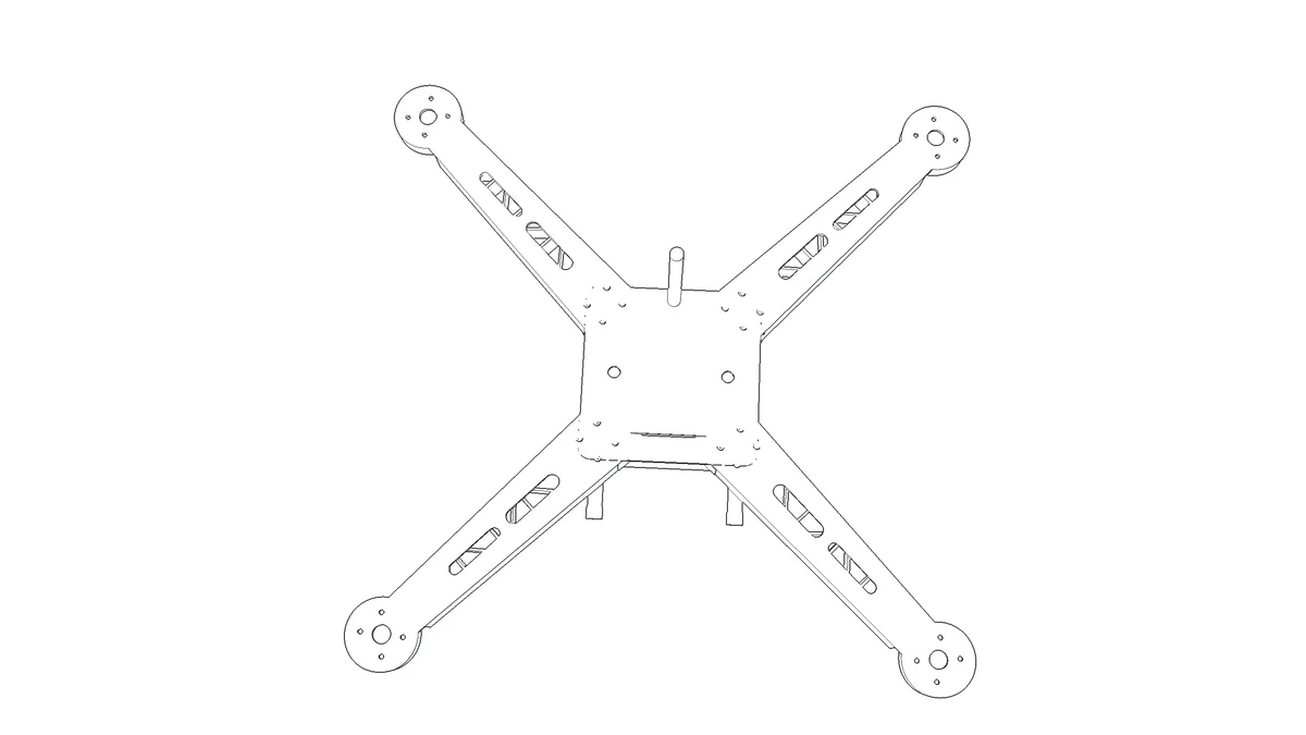 Line drawing, from above: the F450 frame's centre plate and four arms