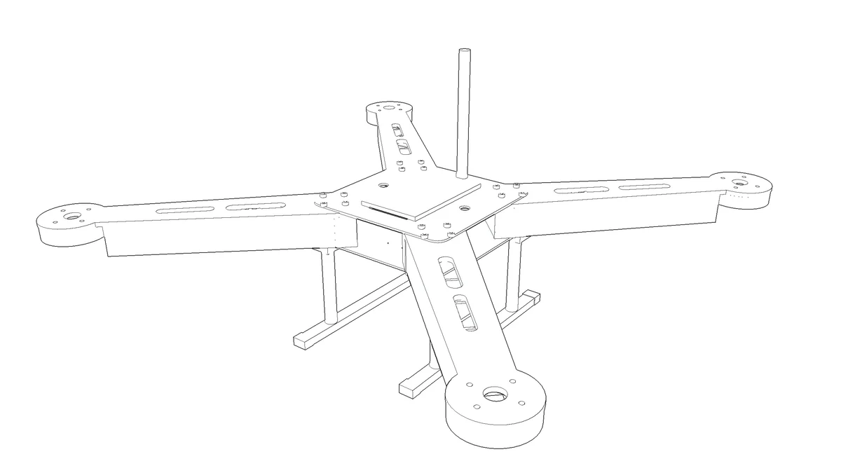 Line drawing of the assembled F450 frame with its landing legs